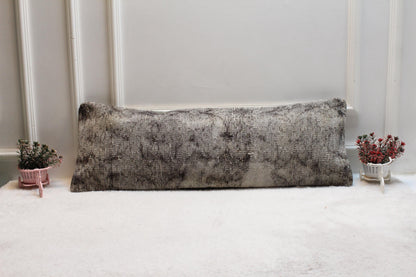 Handmade Kilim Lumbar Pillow Cover – Gray Wool, Rustic Farmhouse Accent (12x36)