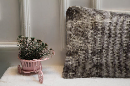 Handmade Kilim Lumbar Pillow Cover – Gray Wool, Rustic Farmhouse Accent (12x36)