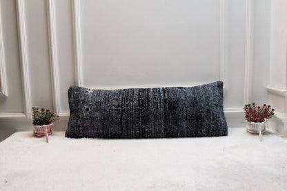 Navy Turkish Rug Lumbar Pillow Cover: Vintage Printed Bolster (12x36)
