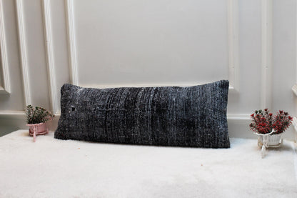 Navy Turkish Rug Lumbar Pillow Cover: Vintage Printed Bolster (12x36)