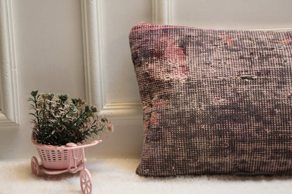 Floral Turkish Rug Lumbar Pillow Cover: Vintage Pink Rose Print, 12x36