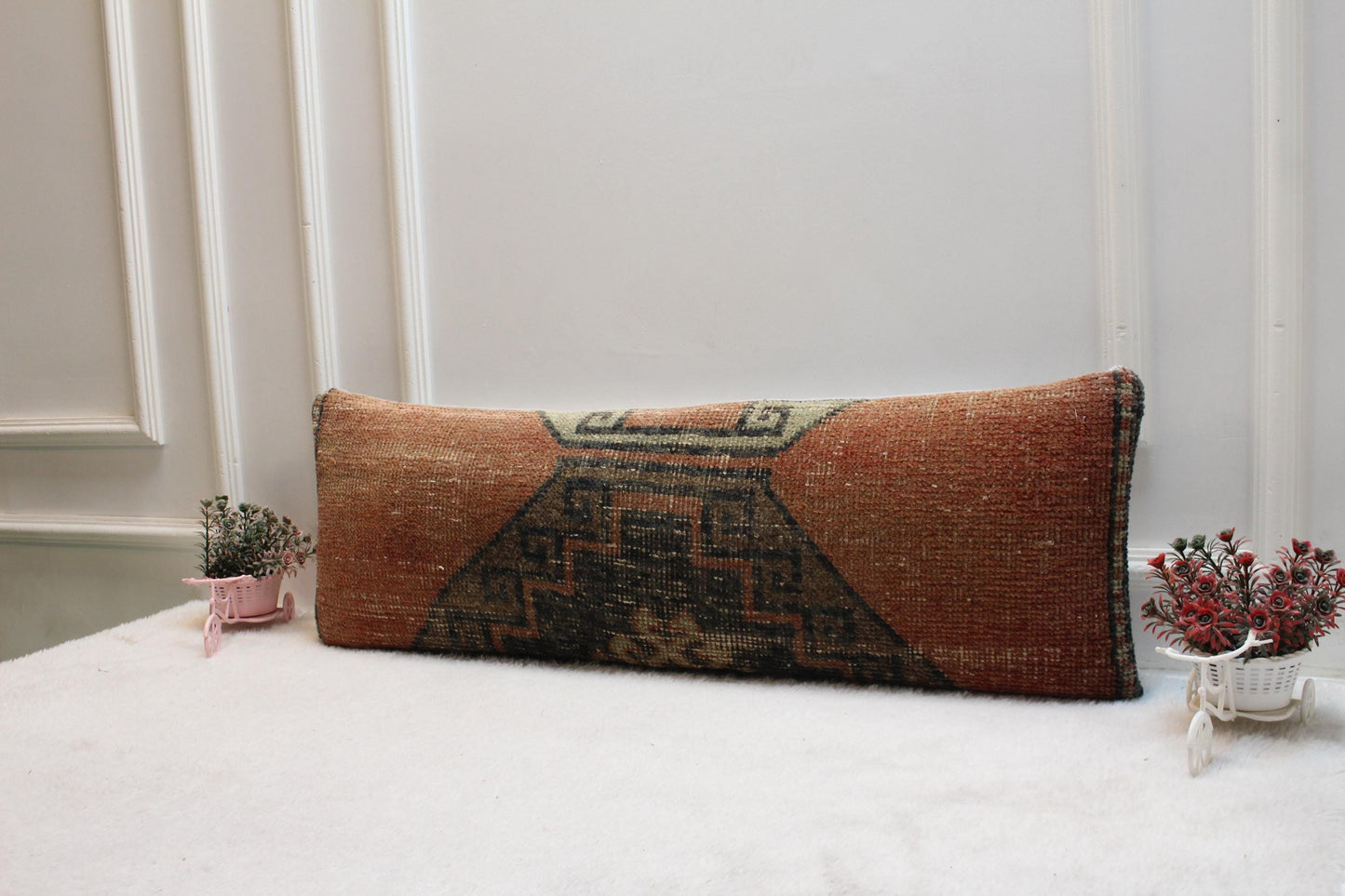 Southwestern Turkish Rug Lumbar Pillow Cover: Boho Tribal Print (12x36)