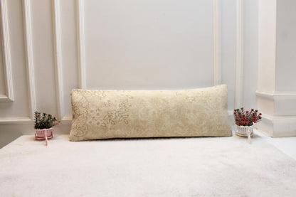 Vintage Turkish Rug Lumbar Pillow Cover: Beige Rustic Bolster, 12x36