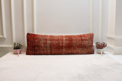 Terracotta Red Lumbar Pillow Cover 12x36: Vintage Turkish Rug, Handmade Wool