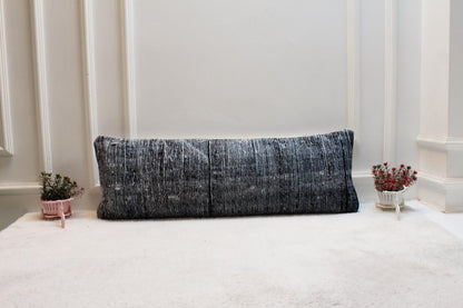 Handwoven Turkish Rug Lumbar Pillow: Black and White Cushion (12x36)