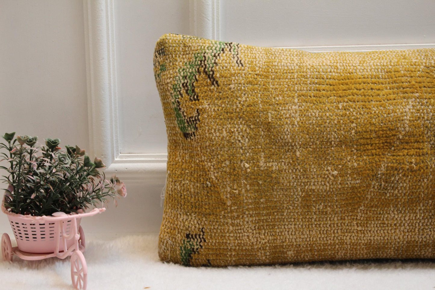 Vintage Turkish Rug Lumbar Pillow: 12x36 Floral Boho Cushion