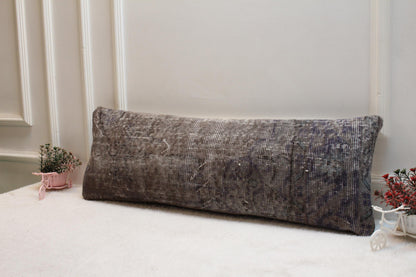 Vintage Turkish Rug Print Lumbar Pillow Cover: Brown Gray Boho Cushion (12x36)