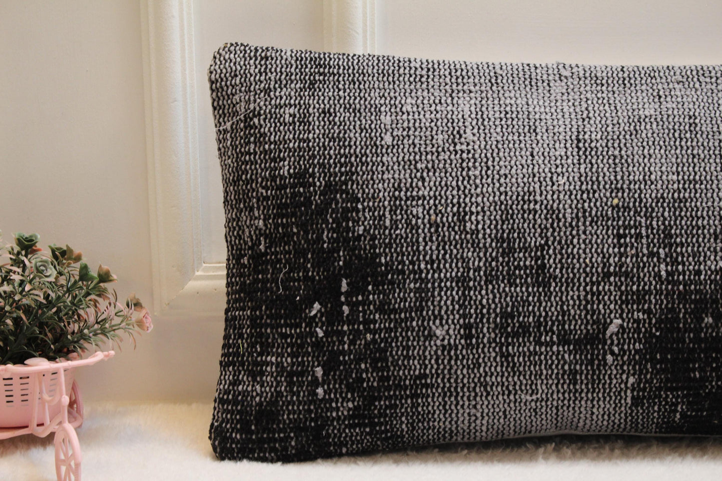 Charcoal Gray Lumbar Pillow Cover: Vintage Turkish Rug Print, 12x36 Boho Cushion