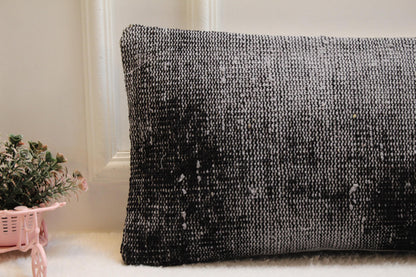 Charcoal Gray Lumbar Pillow Cover: Vintage Turkish Rug Print, 12x36 Boho Cushion