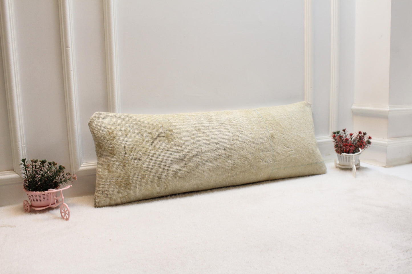 Beige Turkish Rug Lumbar Pillow Cover: Boho Decor (12x36)
