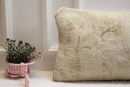 Beige Turkish Rug Lumbar Pillow Cover: Boho Decor (12x36)
