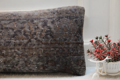Black Lumbar Pillow Cover 12x36: Turkish Rug Print, Boho Cushion