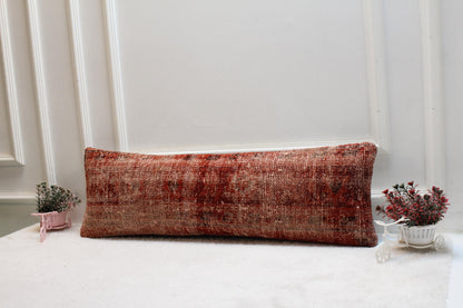 Vintage Turkish Rug Lumbar Pillow Cover: Rust Red Boho Print (12x36)