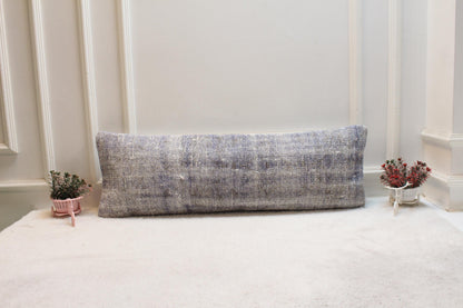 Handmade Turkish Lumbar Pillow Cover: Upcycled Wool Boho Design (12x36 in)