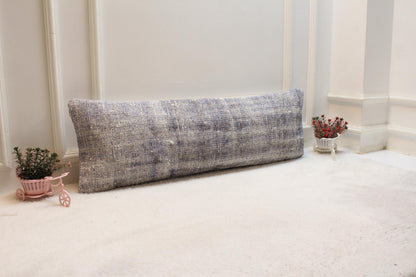 Handmade Turkish Lumbar Pillow Cover: Upcycled Wool Boho Design (12x36 in)