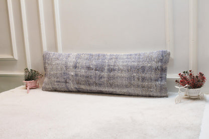 Handmade Turkish Lumbar Pillow Cover: Upcycled Wool Boho Design (12x36 in)