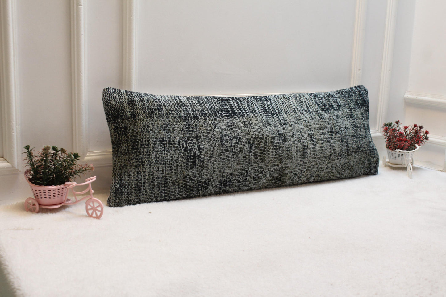 Handmade Kilim Lumbar Pillow Cover: Upcycled Turkish Rug, 12x36 inc