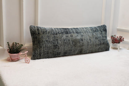 Handmade Kilim Lumbar Pillow Cover: Upcycled Turkish Rug, 12x36 inc