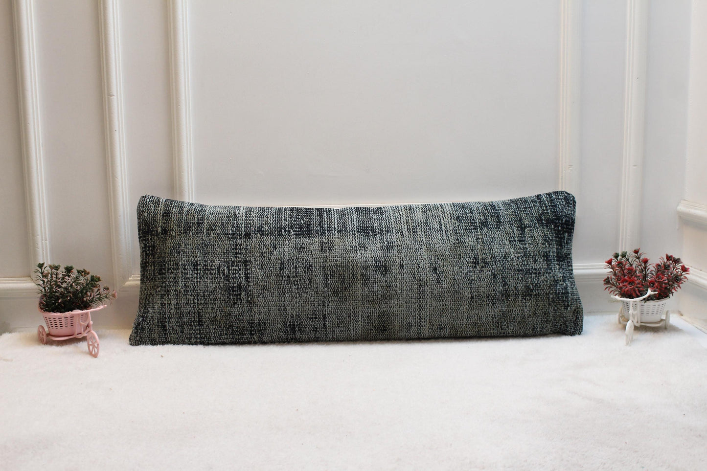 Handmade Kilim Lumbar Pillow Cover: Upcycled Turkish Rug, 12x36 inc