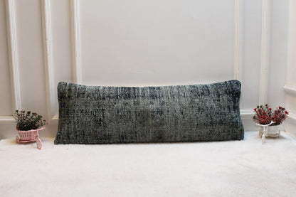 Handmade Kilim Lumbar Pillow Cover: Upcycled Turkish Rug, 12x36 inc