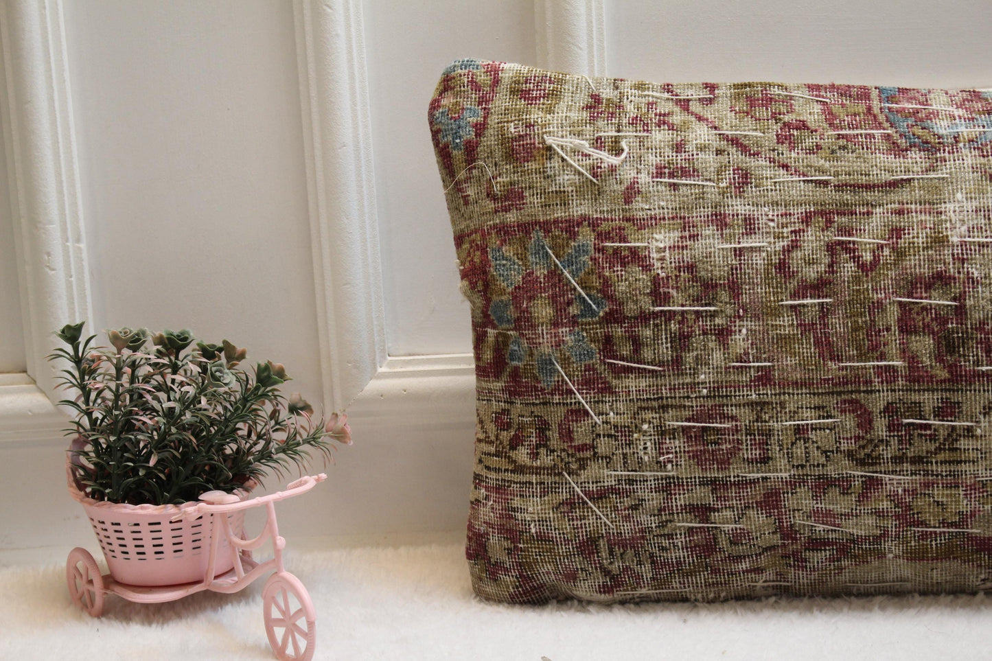 Brown Turkish Rug Lumbar Pillow Cover: Vintage Woven Wool (12x36 in)