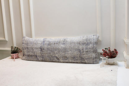Purple Vintage Turkish Rug Lumbar Pillow Cover: 12x36 Organic Wool Pillow