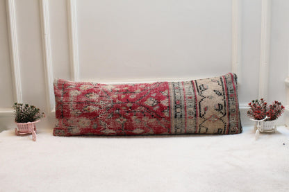 Vintage Turkish Rug Lumbar Pillow Cover: Organic Wool, 12x36 inch