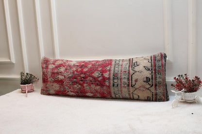 Vintage Turkish Rug Lumbar Pillow Cover: Organic Wool, 12x36 inch