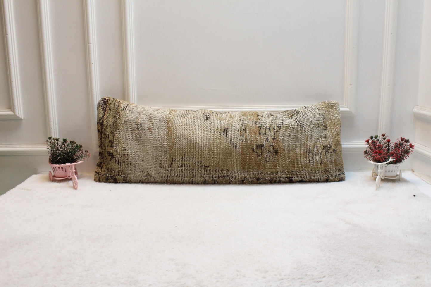 Handmade Kilim Lumbar Pillow Cover: Upcycled Woven Rug, Boho Design (12x36 in)