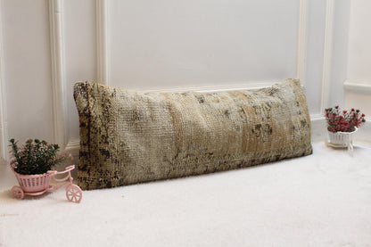 Handmade Kilim Lumbar Pillow Cover: Upcycled Woven Rug, Boho Design (12x36 in)