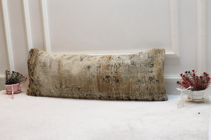 Handmade Kilim Lumbar Pillow Cover: Upcycled Woven Rug, Boho Design (12x36 in)