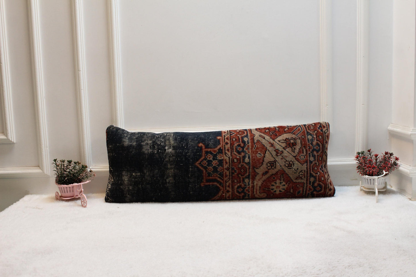 Vintage Turkish Rug Lumbar Pillow Cover: Upcycled Kilim, 12x36 inch