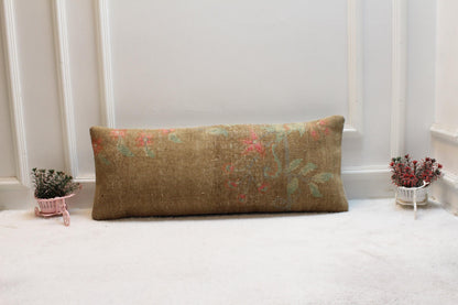 Vintage Turkish Rug Lumbar Pillow Cover: Handmade Kilim Pillow Case (12x36 in)