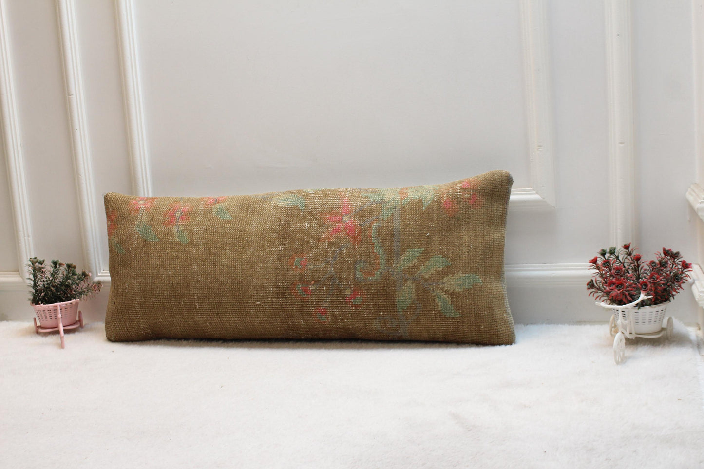 Vintage Turkish Rug Lumbar Pillow Cover: Handmade Kilim Pillow Case (12x36 in)
