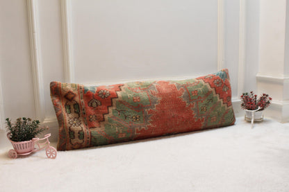 Red Turkish Rug Lumbar Pillow Cover: Vintage Home Design (12x36 in)