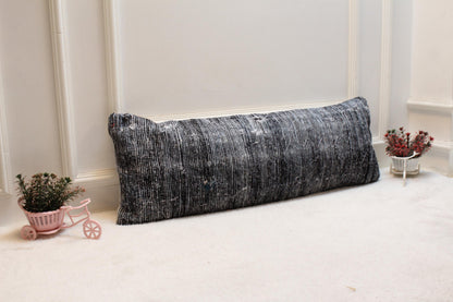 Handmade Turkish Kilim Lumbar Pillow Cover: Organic Wool, 12x36 inc