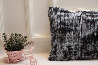 Handmade Turkish Kilim Lumbar Pillow Cover: Organic Wool, 12x36 inc