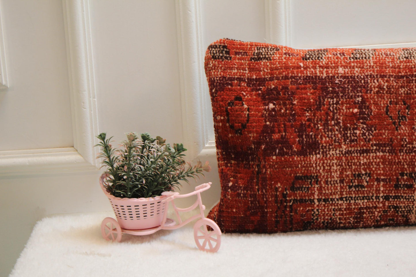 Red Vintage Turkish Rug Lumbar Pillow Cover: Handmade Wool (12x36 in)