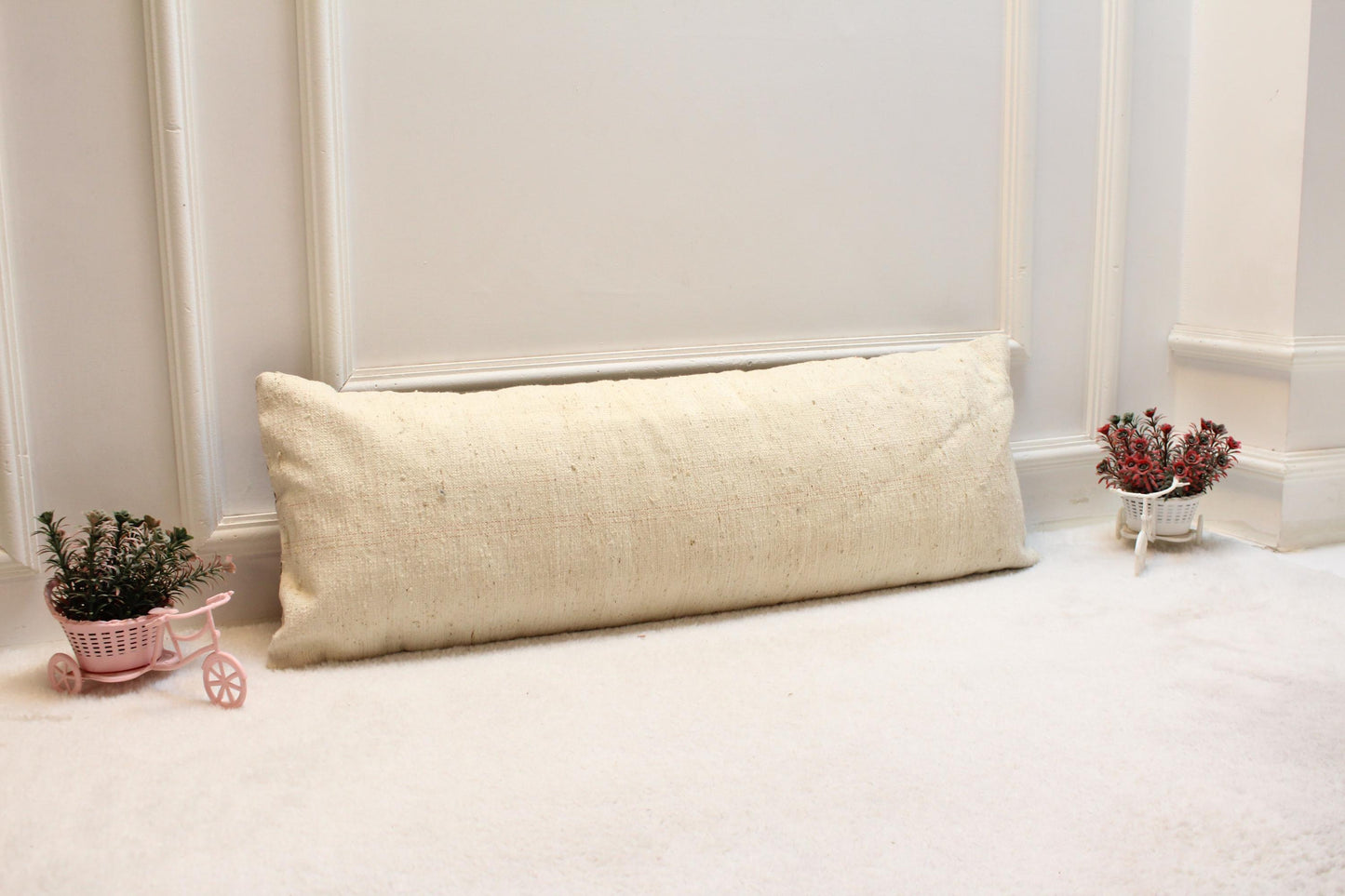 Handmade Floral Turkish Rug Lumbar Pillow Cover: Upcycled Kilim, 12x24 inch