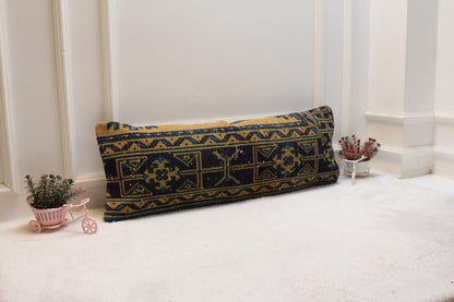 Vintage Turkish Rug Lumbar Pillow Cover: 12x36 inc, Orange Green
