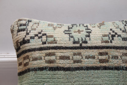 Handmade Green Turkish Pillow Cover: Vintage Kilim Rug, 16x16 inc