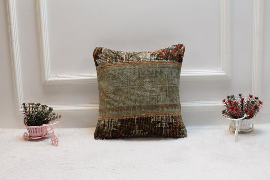 Handmade Turkish Kilim Pillow Cover: Upcycled Woven Rug, 16x16 Rainbow