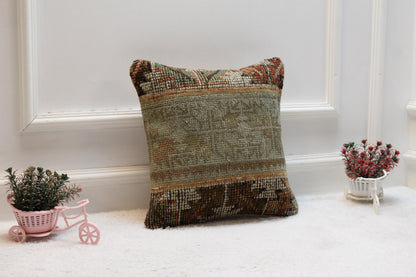 Handmade Turkish Kilim Pillow Cover: Upcycled Woven Rug, 16x16 Rainbow