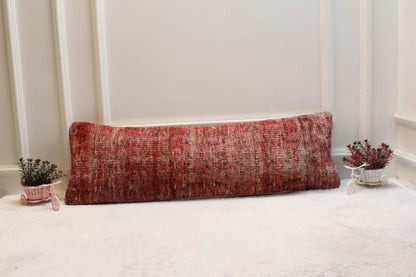 Red Turkish Rug Pillow Cover: Vintage Woven Lumbar Pillow (12x36 in)