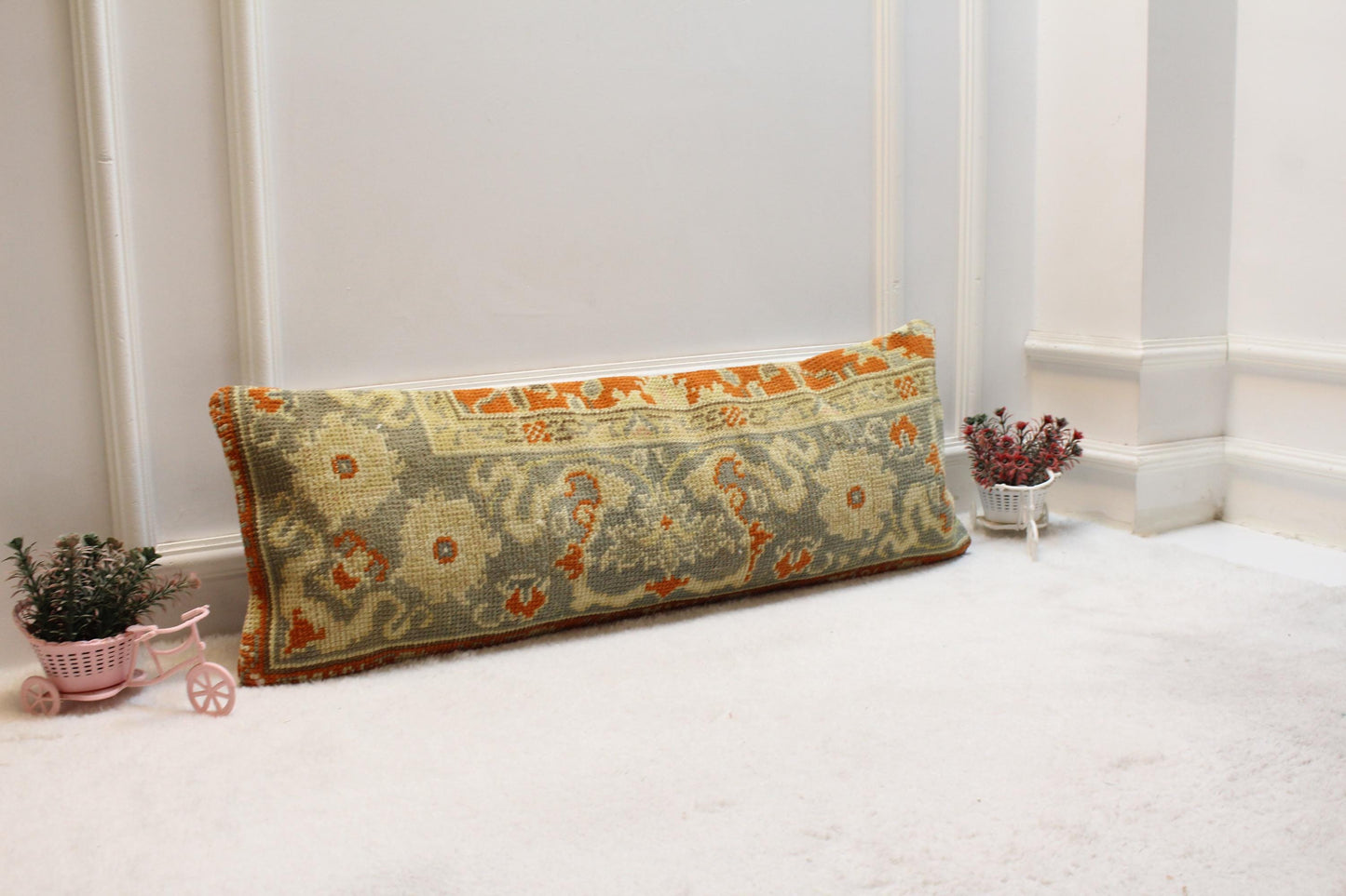 Vintage Turkish Rug Lumbar Pillow Cover: Rainbow Woven Wool, 12x36 inc