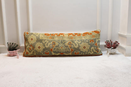 Vintage Turkish Rug Lumbar Pillow Cover: Rainbow Woven Wool, 12x36 inc