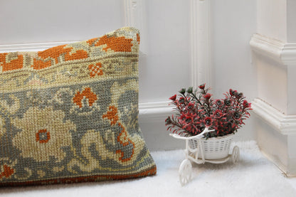 Vintage Turkish Rug Lumbar Pillow Cover: Rainbow Woven Wool, 12x36 inc