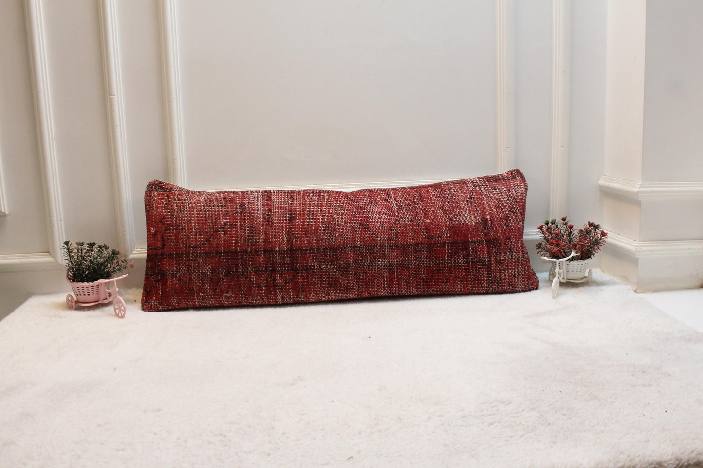 Red Vintage Turkish Rug Lumbar Pillow Cover (12x36 inc)