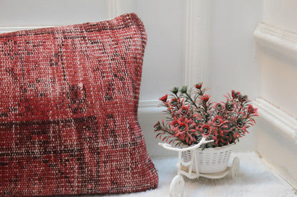 Red Vintage Turkish Rug Lumbar Pillow Cover (12x36 inc)