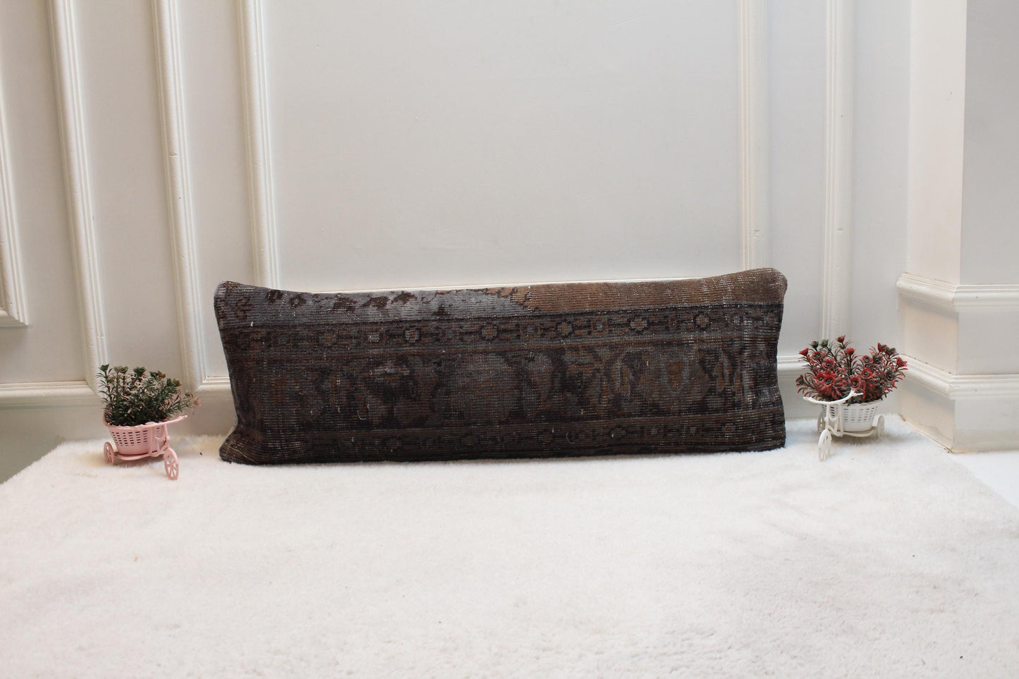 Boho Lumbar Pillow Cover: Turkish Rug, Organic Wool (12x36 inc)
